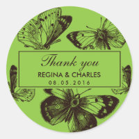 Vintage Green Butterfly Boda Gracias Pegatina