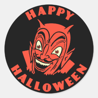 Redonda Vintage Halloween Devil Happy Halloween Pegatina