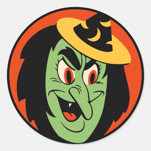 Redonda Vintage Halloween Witch Pegatina (Anverso)