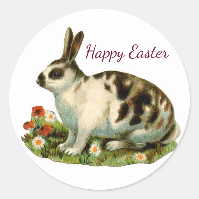Redonda Vintage Happy Easter Bunny Pegatina (Anverso)