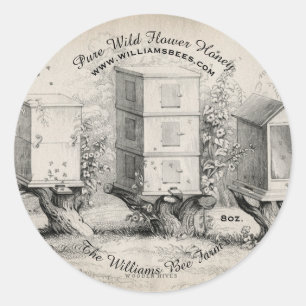 Redonda Vintage Round Bee Hives Honey Jar Pegatina