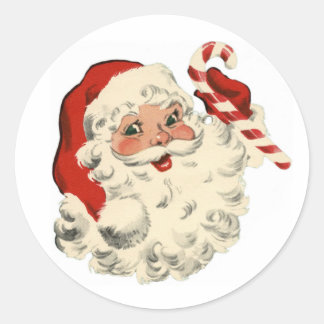 Redonda Vintage Santa Candy Cane Holiday Pegatina