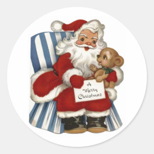 Redonda Vintage Santa, pegatina del navidad del oso de