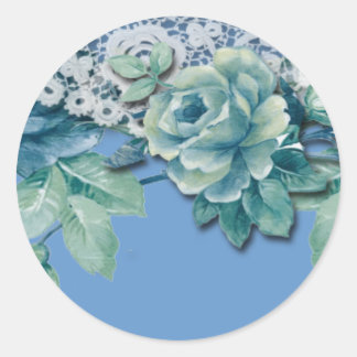 Redonda Vintage Shabby Chic Blue Rosa Pegatina redondo
