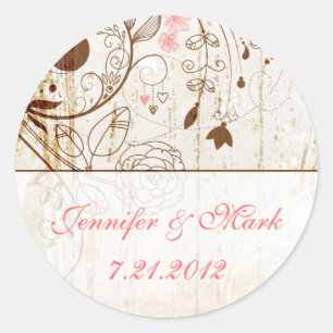 Redonda Vintage Shabby Chic Floral Boda Pegatina