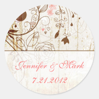 Redonda Vintage Shabby Chic Floral Boda Pegatina