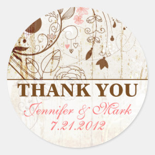 Redonda Vintage Shabby Chic Floral Gracias Pegatina
