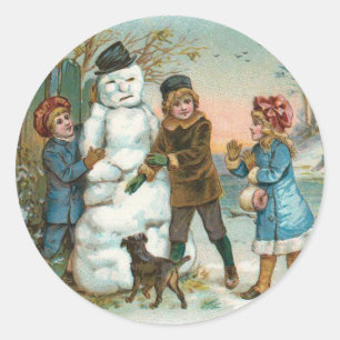 Redonda Vintage Snowman pegatina