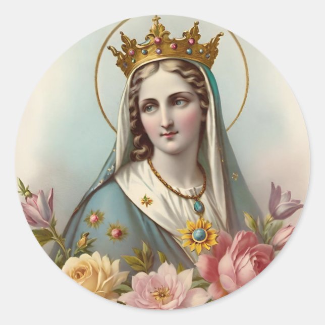 Redonda Virgin Mary Pegatina (Anverso)