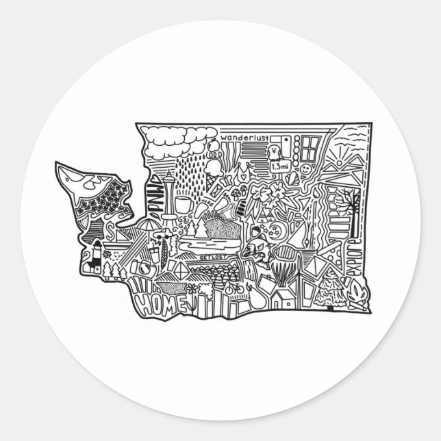 Redonda Washington Doodle Pegatina (Anverso)