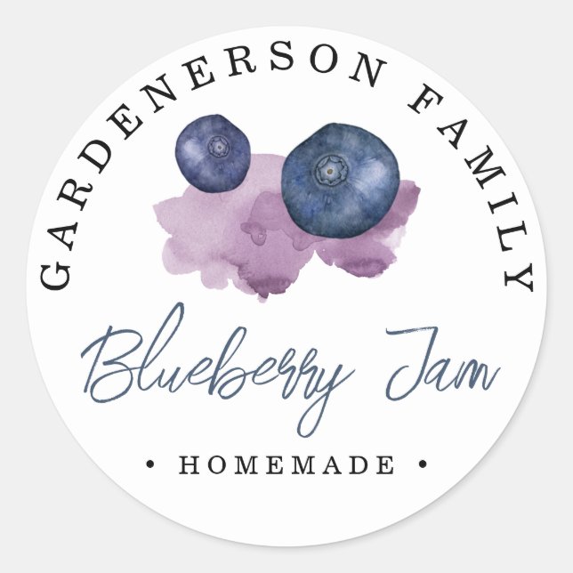 Redonda Watercolor Blueberry Jam Classic Round Pegatina (Anverso)