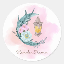 Redonda Watercolor Crescent Ramadan Kareem Round Pegatina