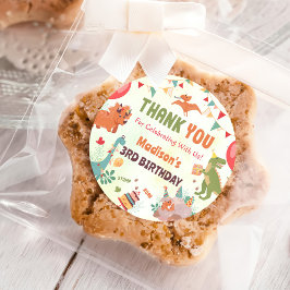 Redonda Watercolor Cute Dinosaur Birday Party Pegatina