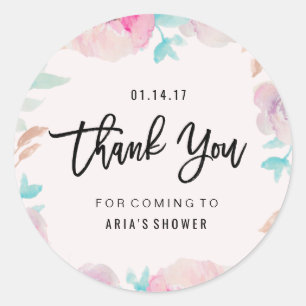 Redonda Watercolor Flower Spring Gracias Pegatina