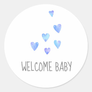 Redonda Watercolor Hearts Boy Bienvenida Pegatina Baby Sho