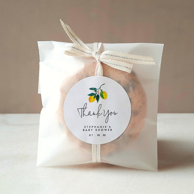 Redonda Watercolor Lemon Baby Shower Gracias Pegatina (Subido por el creador)