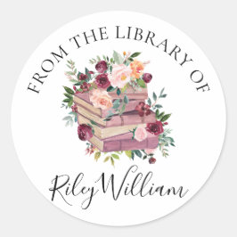 Redonda Watercolor Púrpura Libro y Rosas Pegatina de la pl