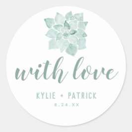 Redonda Watercolor Suculum Boda con Pegatina de amor