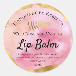 Redonda Watercolor y Gold Lip Balm Pegatina redondo clásic