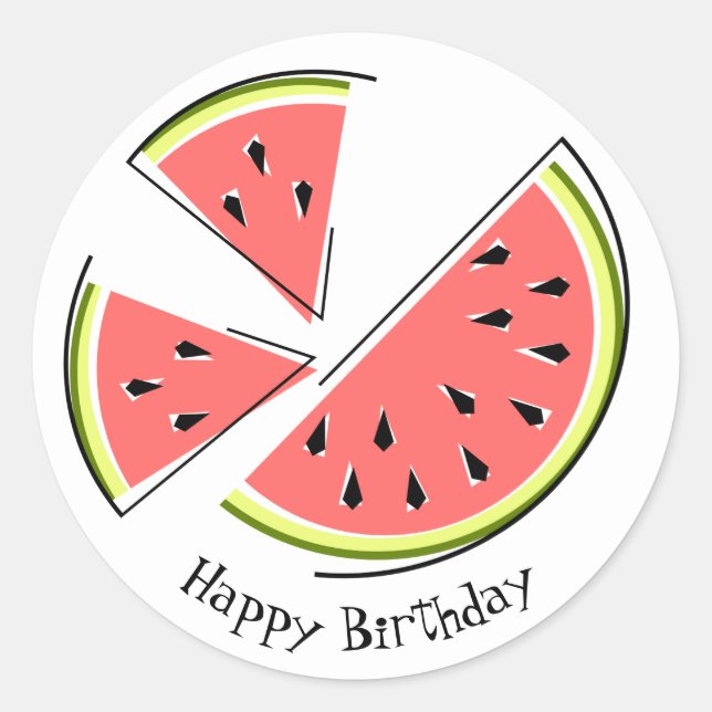 Redonda Watermelon Pieces Feliz Cumpleaños pegatina (Anverso)