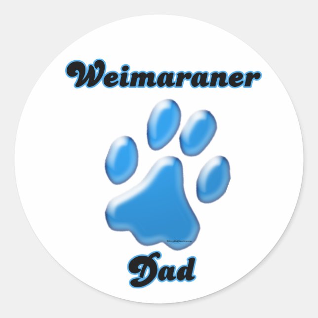 Redonda Weimaraner Dad blue Pawprint Pegatina (Anverso)