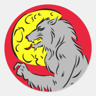 REDONDA WEREWOLF Y UN PEGATINA DE LA LUNA COMPLETA HALLOWE