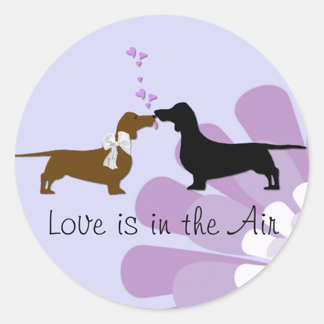 Redonda Whimsical Dachshunds Kissing Pegatina (Anverso)
