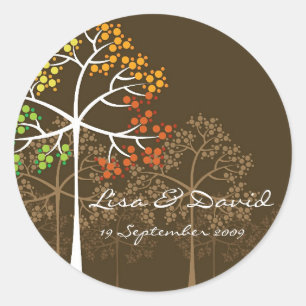 Redonda Whimsical Fall Trees Pegatina Boda de otoño modern