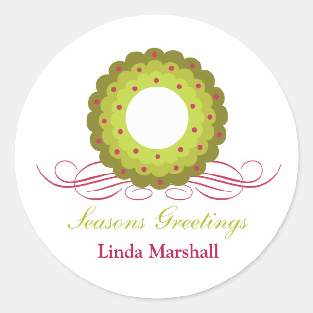 Redonda Whimsy Wreath con el Pegatina de feriado de Berrie (Anverso)