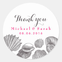 White Seashells Beach Wedding Gracias Pegatina