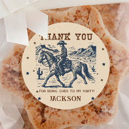 Redonda Wild West Cowboy Pegatina del Partido del Cumpleañ