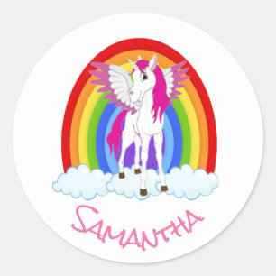 Redonda Wing Unicorn Fiesta Rainbow Classic Round Pegatina