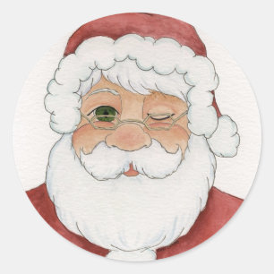 Redonda Winking Santa Pegatina