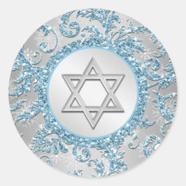 Redonda Winter Wonderland Damask Bat Mitzvah Pegatina 10