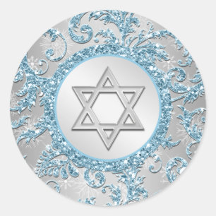 Redonda Winter Wonderland Damask Bat Mitzvah Pegatina 10