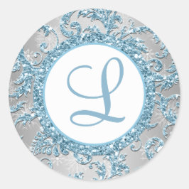Redonda Winter Wonderland Damask Bat Mitzvah Pegatina 8