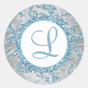 Redonda Winter Wonderland Damask Bat Mitzvah Pegatina 8