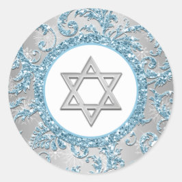 Redonda Winter Wonderland Damask Bat Mitzvah Pegatina 9