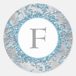 Redonda Winter Wonderland Monogrammed Boda Pegatina