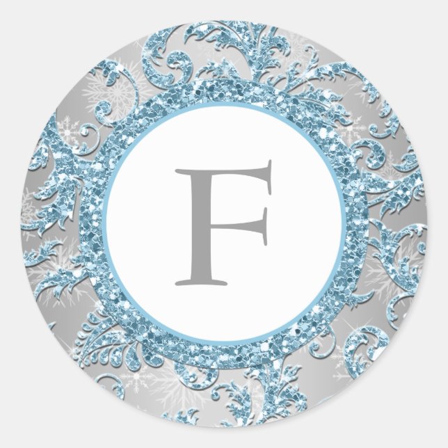 Redonda Winter Wonderland Monogrammed Boda Pegatina (Anverso)