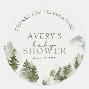 Redonda Winter Woodland Baby Shower Classic Round Pegatina