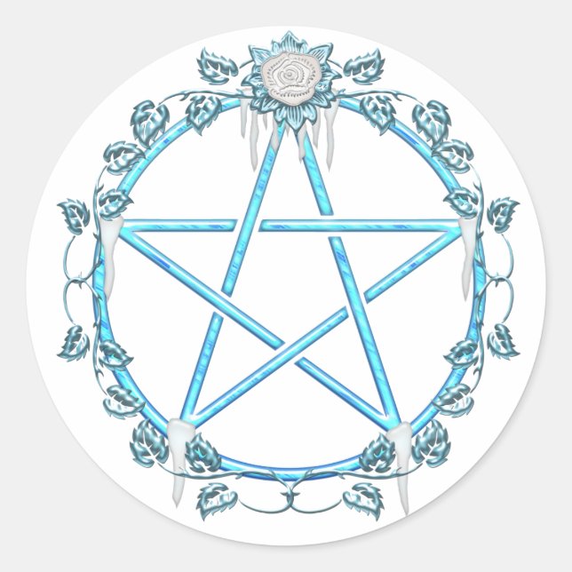 Redonda Winter Yule Rosa Pagan Pentagram Pentacle Pegatina (Anverso)