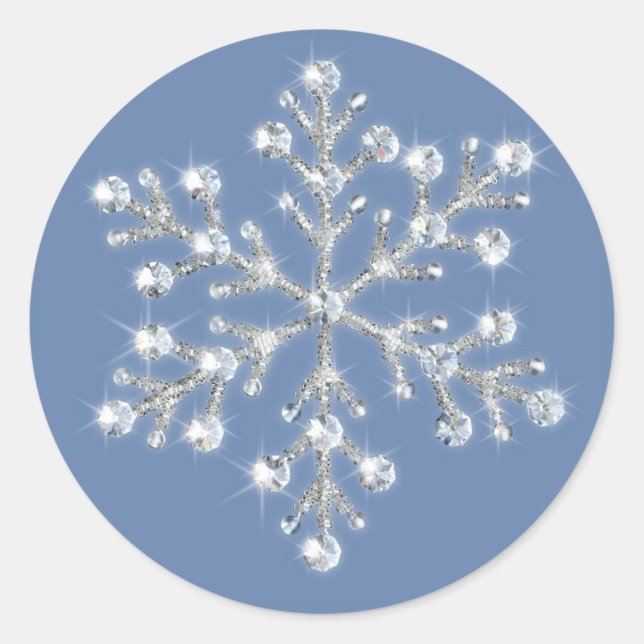 Redonda Wintery Crystal Snowflake Pegatina (Anverso)