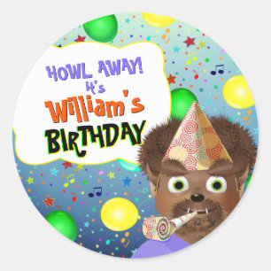 Redonda Wolf Monster Birthday Party Classic Round Pegatina