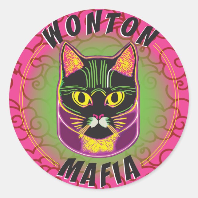 Redonda Wonton Mafia Cat Pegatina (Anverso)