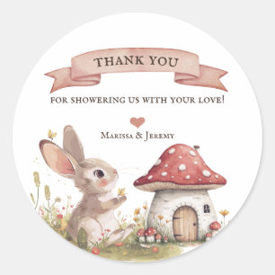 Redonda Woodland Bunny Baby Shower Gracias Pegatina