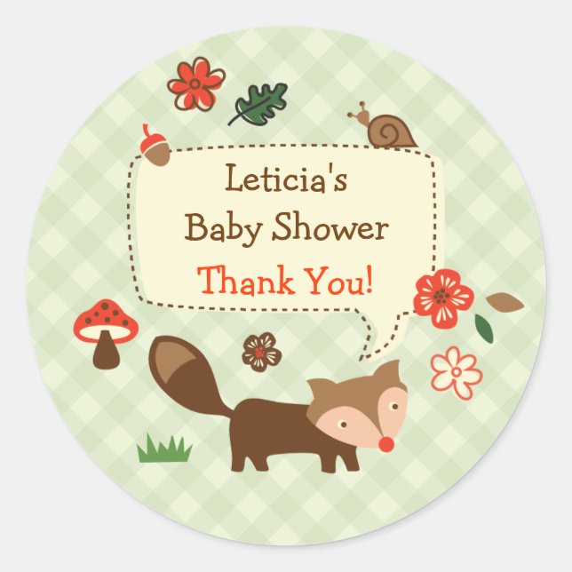 Redonda Woodland Fox Favor Pegatina (Anverso)