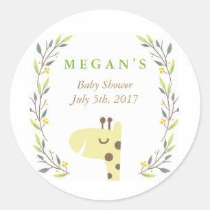 Redonda Woodland Giraffe Baby Shower Favor Pegatina