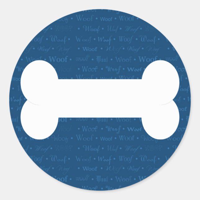 Redonda Woof Dog Bone Pegatina (Anverso)