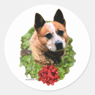 Redonda Wreath de perro de ganado australiano - Pegatina